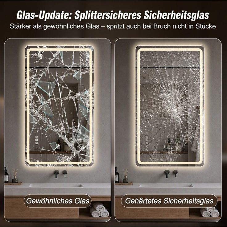 LED-Badezimmerspiegel 120x60 cm, rahmenlos, dimmbar, mit Anti-Beschlag-Funktion – Bild 7