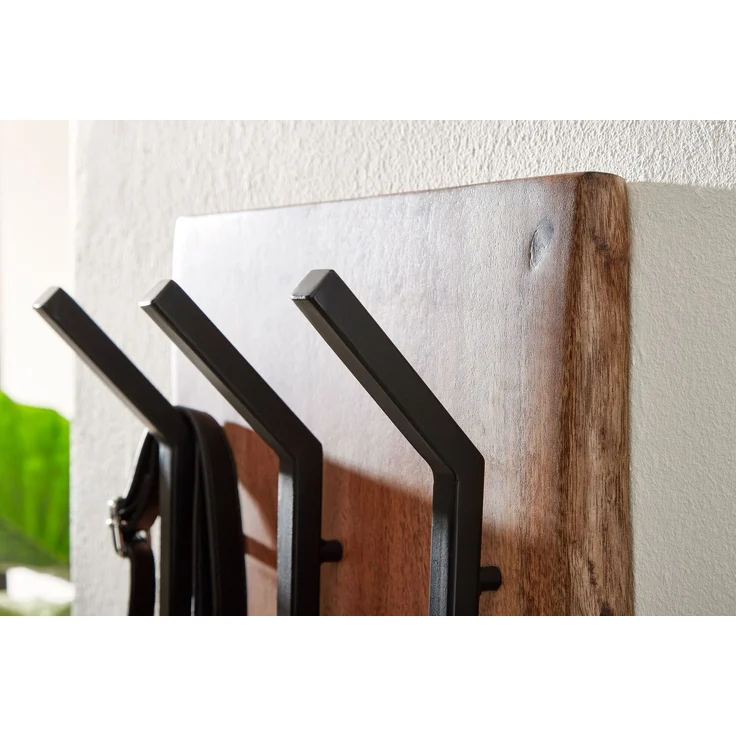 Wohnling Wandgarderobe Akazie Massivholz Metall Hakenleiste 2-reihig 35,5x100x11cm Braun – Bild 10