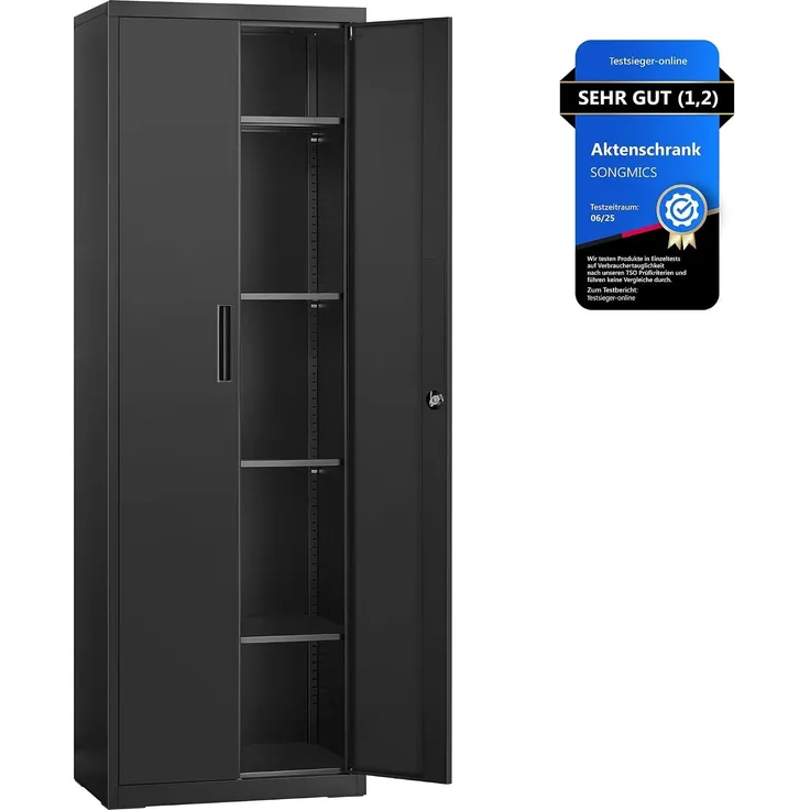 Songmics Aktenschrank mit 5 Ebenen, Stahl schwarz, 60 x 40 x 180 cm