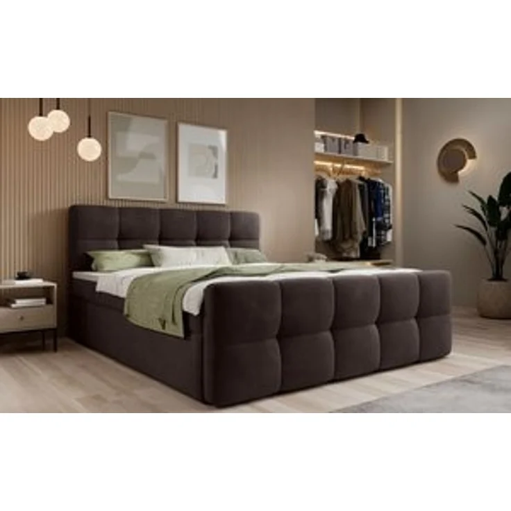 thematys Boxbett mit Bettkasten 200x200cm, mit Bonnellfederkernmatratze H3, Bouclé/Velours, mit Stauraum, mit 3 cm Topper, Espresso (Velluto 06), Art.-Nr. S04GH0RG3C9 – Bild 7