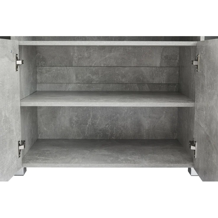 Beistelltisch Sideboard 140x40x70 cm, zementgrau mit LED-Beleuchtung & Glasfronten – Bild 9