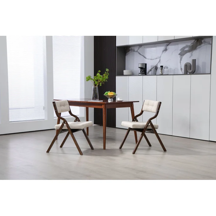 Klappstühle aus Holz mit Samtpolsterung in Creme, 2er-Set,H 77 x T 61 x B 48 cm – Bild 2