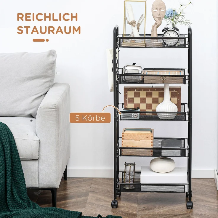 HOMCOM Servierwagen, Stahl, Schwarz, 45L x 26,5B x 106H cm – Bild 4