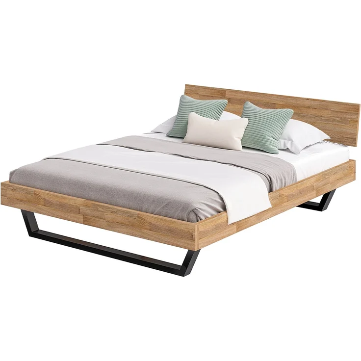skølm 'Alver' Bett 160x200 cm, Bettgestell, natur geölt, Massivholzbett aus Eiche mit Metallkufen, Doppelbett mit durchgehendem Bettkopf – Bild 9