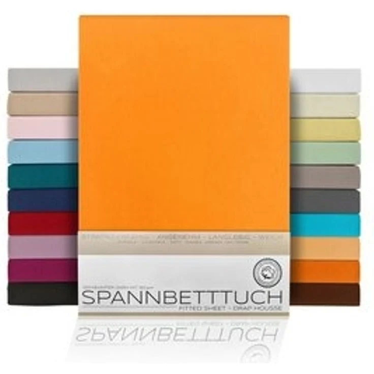 Beautex Spannbettlaken, Gummizug: rundum, (1 Stück), gekämmte Baumwolle Premium Jersey, 160g/m², Orange, Standard - 90 x 200 x 30 cm – Bild 6