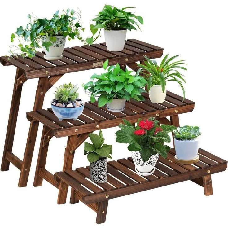 COSTWAY Pflanzentreppe (3 St), Blumenständer freistehend, 70 x 27 x 53 cm – Bild 5