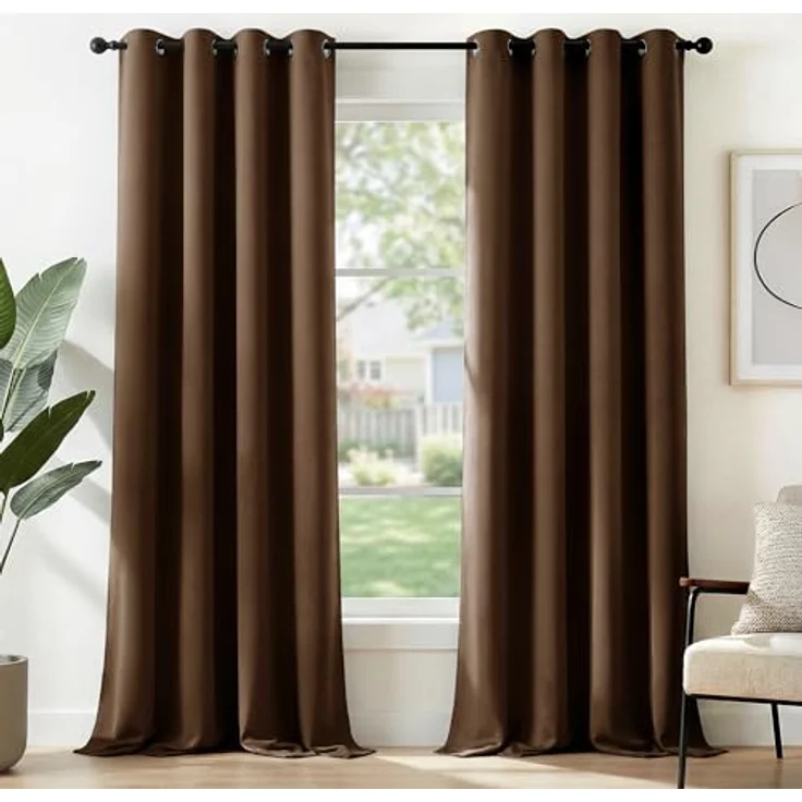 Deconovo Vorhang Blickdicht mit Ösen Übergardinen Thermovorhang Braun | 2er Set, H220 x B140 cm, Vorhang Verdunkelnd, Sichtschutz, UV-Schutz, Ösenschal, für Schlafzimmer Wohnzimmer Kinderzimmer – Bild 1