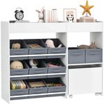 AIYAPLAY Spielzeugtruhe Spielzeugregal mit 11 Stoffboxen, oberen Fächern, 3 Stickern (Kinderregal, 1 St, Kinder Bücherregal), für Kinderzimmer, Kindergarten, 105 x 30 x 80 cm, Weiß