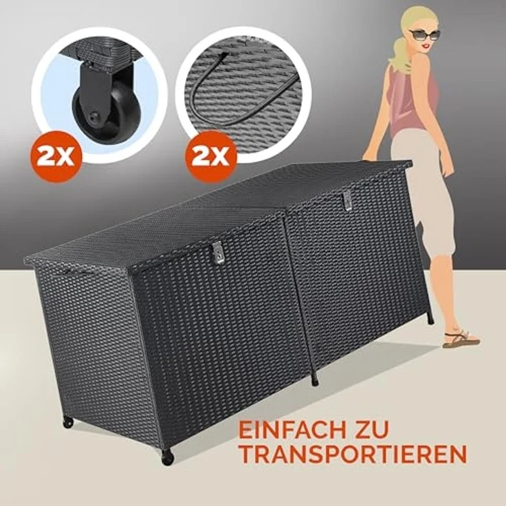 Casaria Auflagenbox (1 St), XXL Polyrattan Wetterfest 625L UV-beständig Rollen Wintergarten – Bild 6