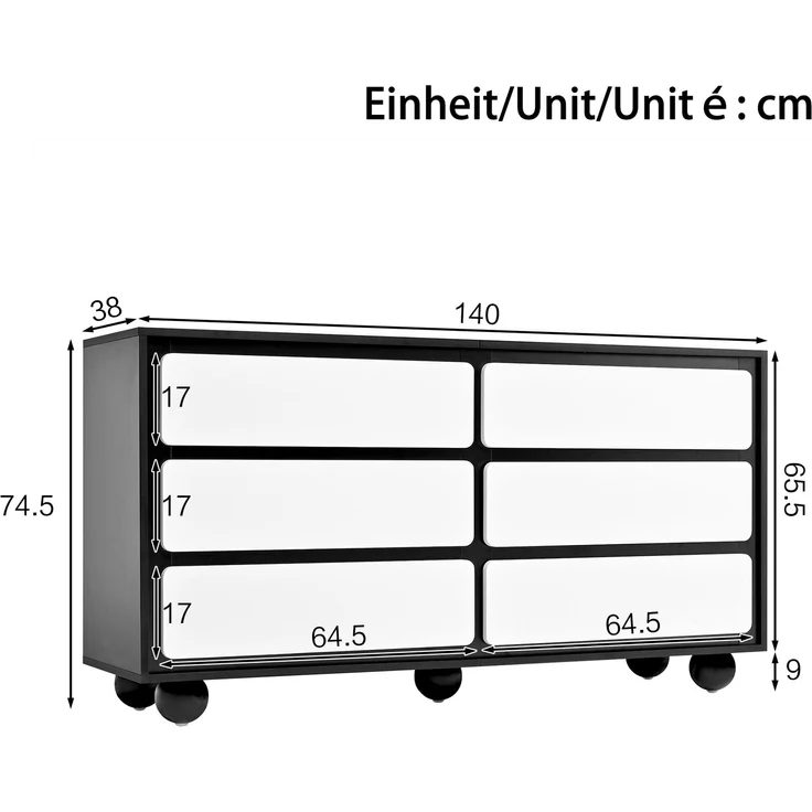 Abrihome Sideboard mit 6 Schubladen, Weiß, 74x38x140 cm – Bild 8