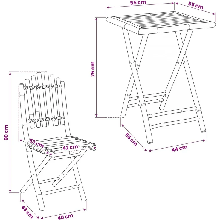 vidaXL Klappbares Garten-Esszimmer Set 3 stk. Natur Bambus 3468662 – Bild 9