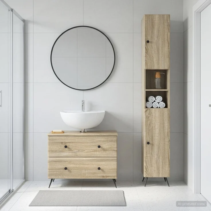 vidaXL 2-teiliges Badezimmer Schrank Set BREDA Sonoma-Eiche 3417560 – Bild 1