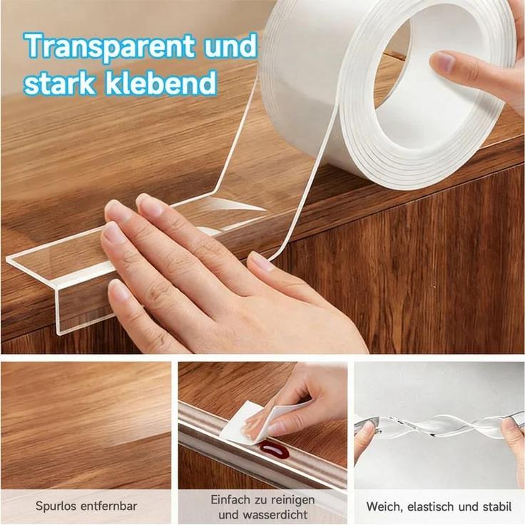 MOPUEA Kindersicherung 3 m Kantenschutz Transparenter Stoßfänger-Streifen für Möbelkante Ecke, Eckenschutz Transparent - Einfache Montage (10mm Breite) – Bild 3