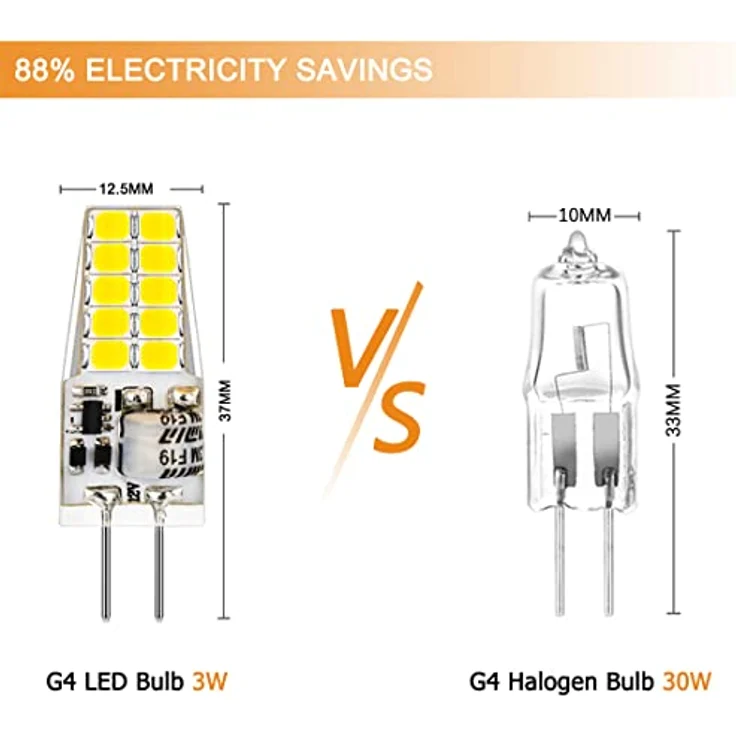 Auting G4 LED Lampen 12V AC/DC,3W LED G4 Birnen 6000K Kaltweiß 300lm, Ersatz für 30W Halogenlampen,Kein Flackern Nicht Dimmbar 360° Lichtwinkel,10er Pack – Bild 3