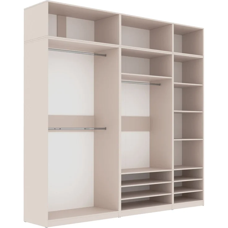Marmex Möbel Tres Set-M/N hoher offener Eckschrank, Schrankset mit Aufsatz für das Schlafzimmer, geräumiger Kleiderschrank für Kleidung und Schuhe, laminierte Spanplatte, graubeige cashmere 181/100x246x51 cm – Bild 10