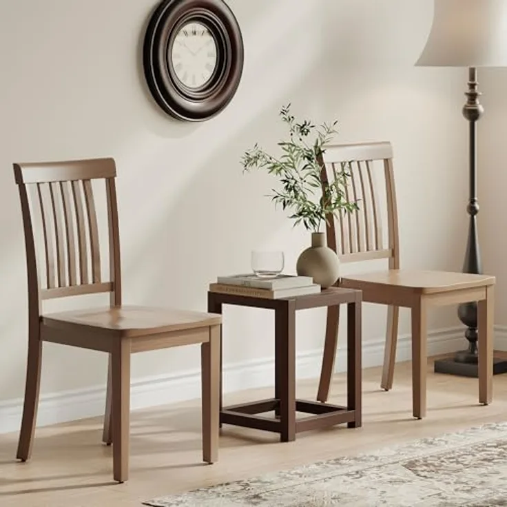 MALOL Esszimmerstühle 2er Set, Massivholzstühle aus Gummibaumholz, Holzstühle mit hoher Spindellehne im Landhausstil, Küchenstühle für Esszimmer, Küche und Wohnzimmer, belastbar bis 125 kg, Hellbraun