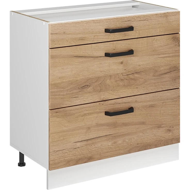 Küchenunterschrank R-Line Goldkraft Eiche/Weiß 80 cm mit 3 Schubladen ohne Arbeitsplatte Vicco – Bild 1