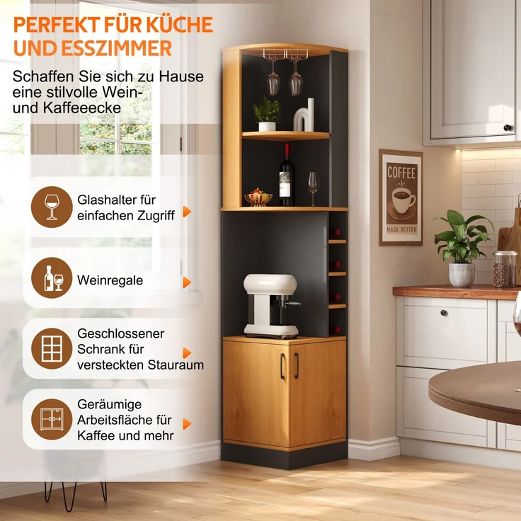 Eckschrank 40x40x182 cm mit Weinglasregal und 4 Weinfächern – platzsparender Stauraum in Schwarz – Bild 7
