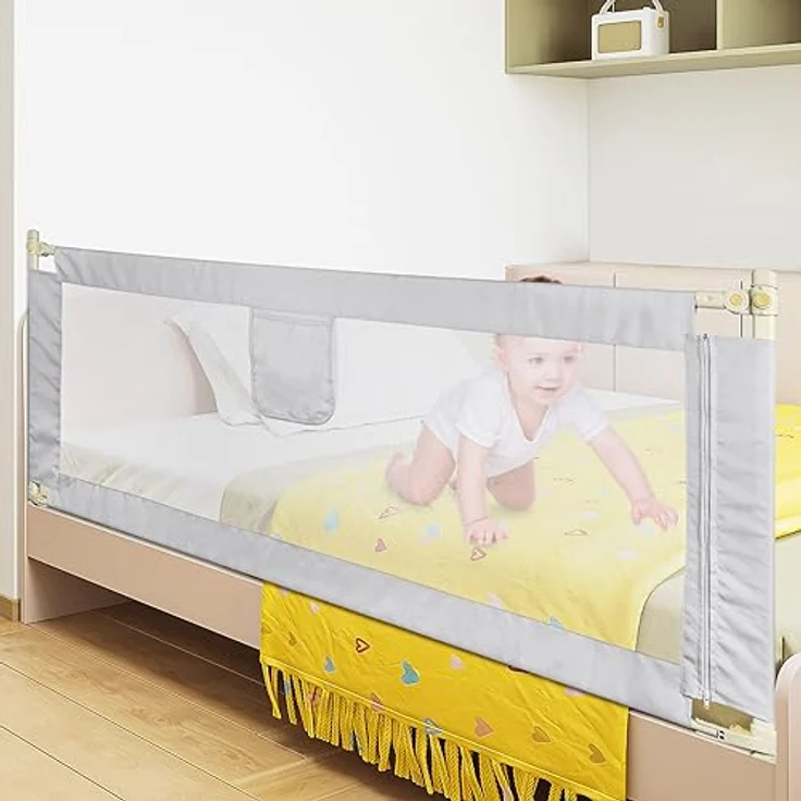 HUOLE Rausfallschutz Bett, Bettgitter für Kinder, Babybettgitter für Kleinkinder, Kinderbettgitter mit luftiges Netz, Bed Rail stabile Bauweise, einfache Montage-1,8 m – dunkelgrau – Bild 3
