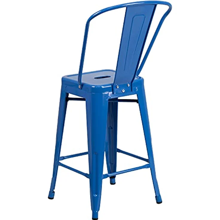 Flash Furniture Commercial Grade 4 Pack 61 cm High Metall Indoor Outdoor Hocker mit Rückenlehne, Kunststoff, verzinkter Stahl, blau, 4 Stück – Bild 9