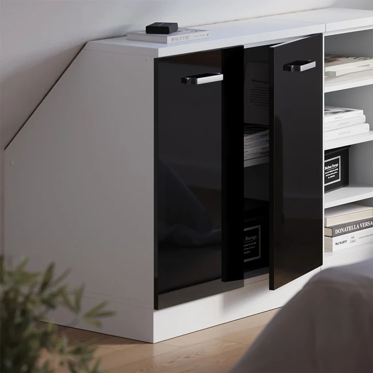 Küchenschrank für Dachschrägen R-Line Schwarz Hochglanz 80 cm mit 2 Türen, Schrankkorpus 60 cm Tiefe Vicco – Bild 4