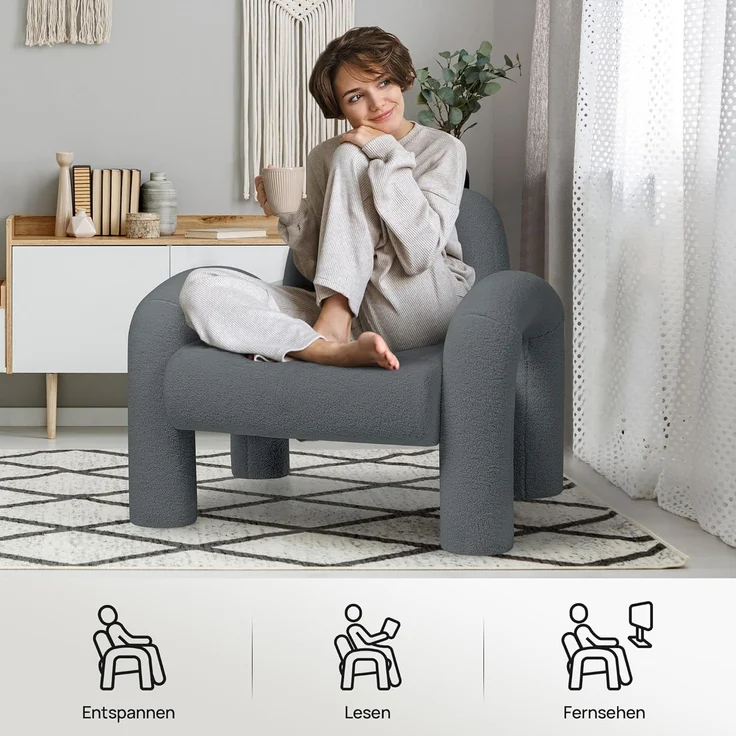 Makika Loungesessel Einzelsofa Lia aus Bouclé in Grau – Bild 5