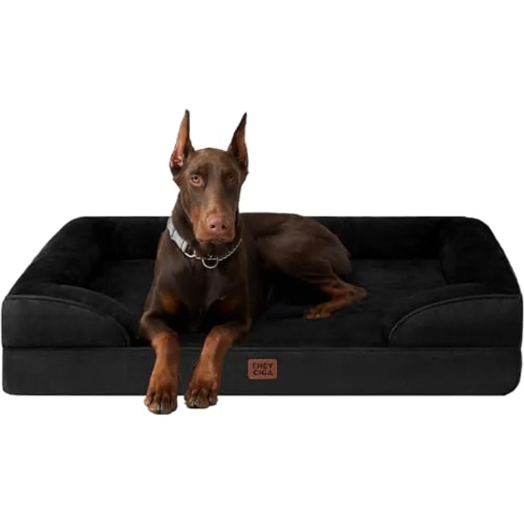 EHEYCIGA Orthopädisches Hundebett Grosse Hunde, Memory Foam XXL, Waschbar, Wasserdicht rutschfest, mit Hohem Rand, Schwarz – Bild 2