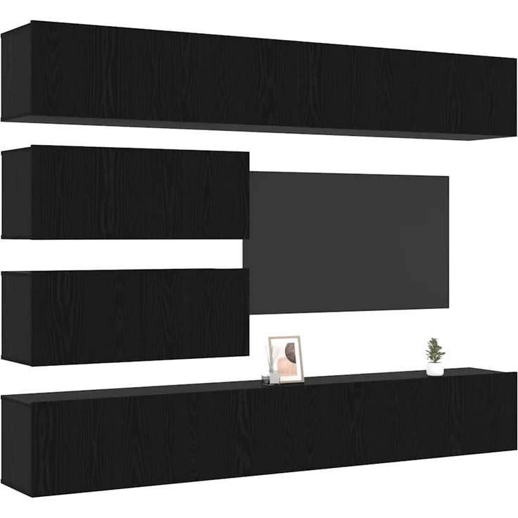 vidaXL TV-Schrankset 6 pcs Schwarz Eichen-Optik Holzwerkstoff 3332533 – Bild 2