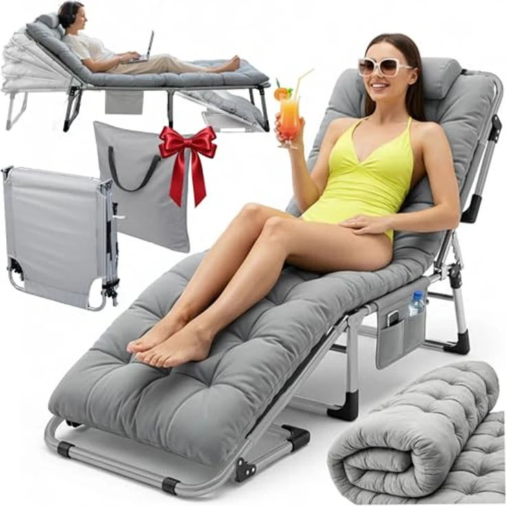 Sofotel Klappbares Gästebett und Sonnenliege mit Matratze und Kissen - 5-stufig verstellbare Gartenliege - für Schlaf und Entspannung - 193 x 67 x 40-75,5 cm - für Camping, Garten und Gäste - Grau – Bild 1