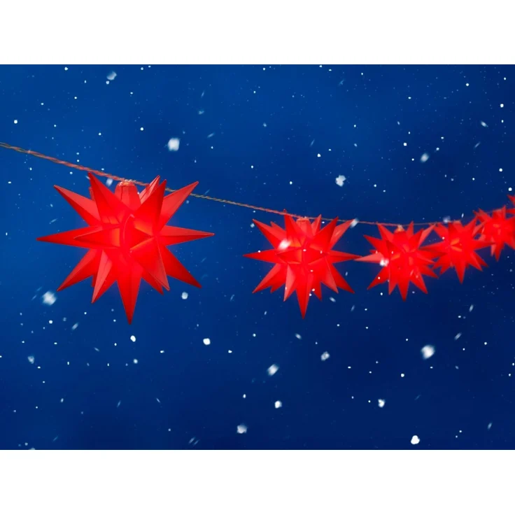 Bonetti 3D Leuchtstern inkl. warm-weißer LED Beleuchtung | für Innen und Außen geeignet | hängend | 7,5 m Zuleitung (rot, Stern-Lichterkette (batteriebetrieben)) – Bild 1