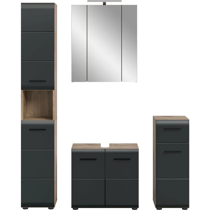 Badkombination (B/H/T: 150x185x46 cm) in schwarz matt und Nox Oak Nachbildung – Bild 2