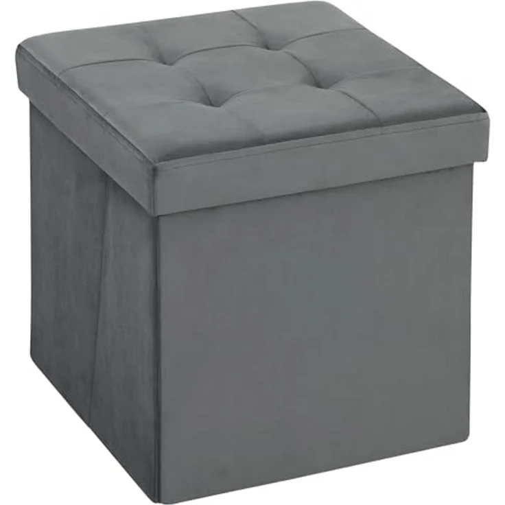 HOMCOM Sitzhocker mit Stauraum Klappbar Hocker mit Deckel (Fußhocker, 1 St, Sitzwürfel), Polsterhocker mit Samtoptik 38 x 38 x 38 cm Grau – Bild 1