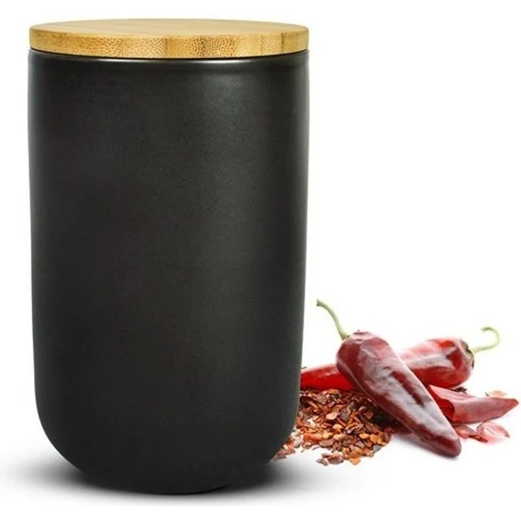 Schwarze Vorratsdose 800ml mit Holzdeckel Porzellan Vorratsbehälter Dose #5 – Bild 4