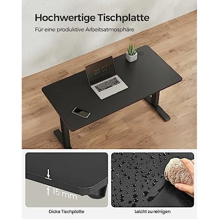 Songmics Höhenverstellbarer Schreibtisch elektrisch, Tischgestell, Schreibtischständer mit Motor, stufenlos verstellbar, 140x70 x (73-114) cm, Stahl, schwarz LSD012B02 – Bild 5