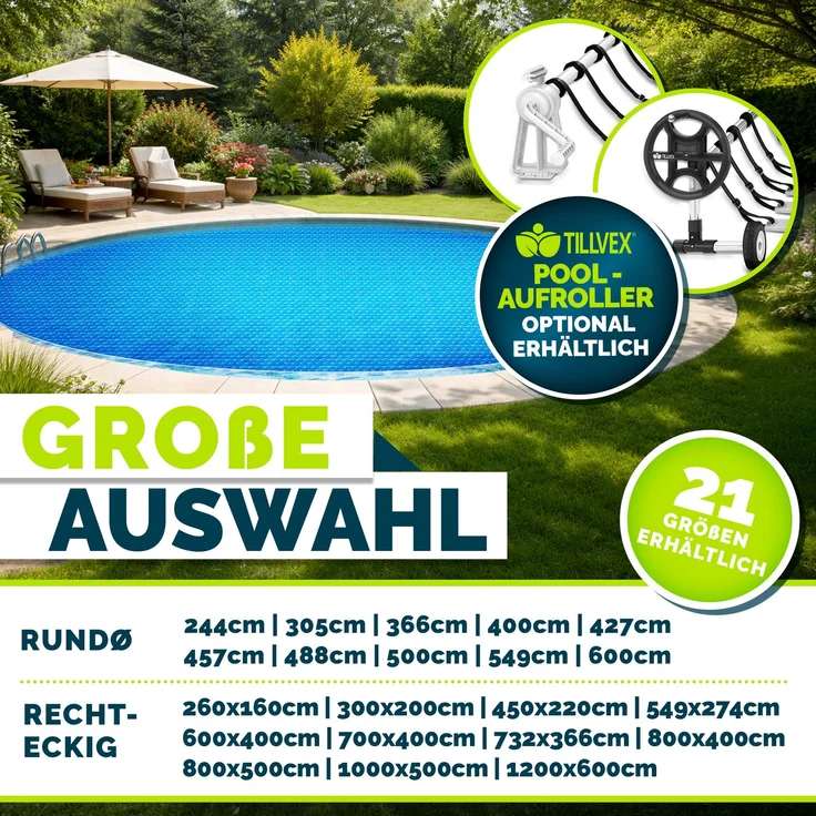 tillvex Pool Solarfolie Rechteckig 1000x500 cm - Schwarz Solarplane Solarheizung Solarabdeckplane Poolheizung Wärmeplane – Bild 2
