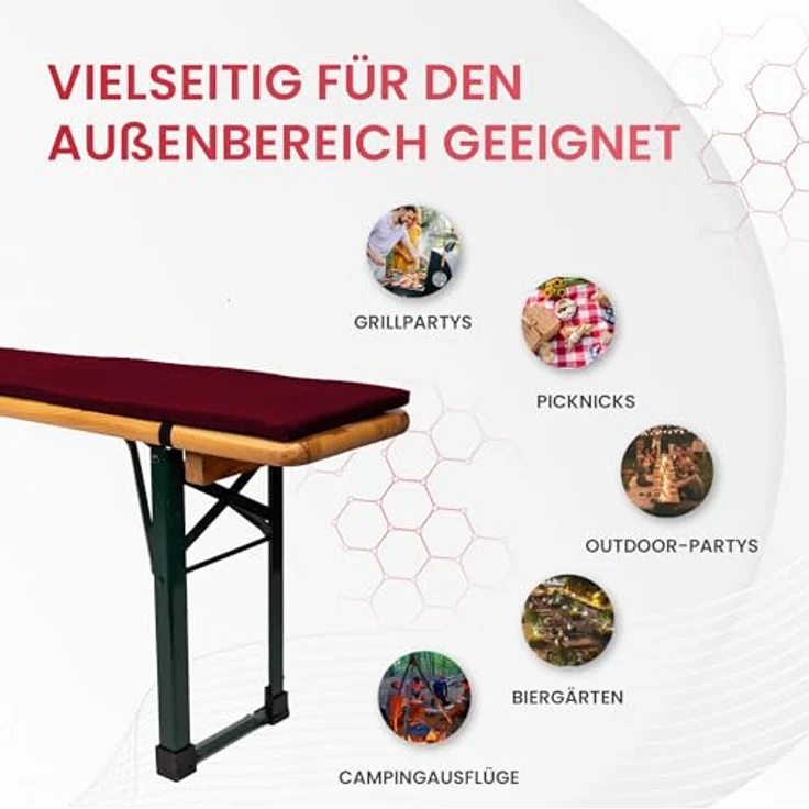 TexDeko Bankauflage Bierbankauflage (Einzeln) für Bierzeltgarnitur zum selber aufziehen, (1 St), 220x25x2cm/4cm, Top Qualität – Bild 6