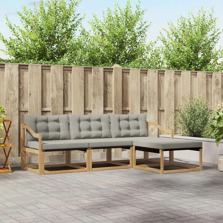 vidaXL Outdoor-Sofagarnitur 4 stk. 4-Sitzer Weiß und Hellgrau 3388573
