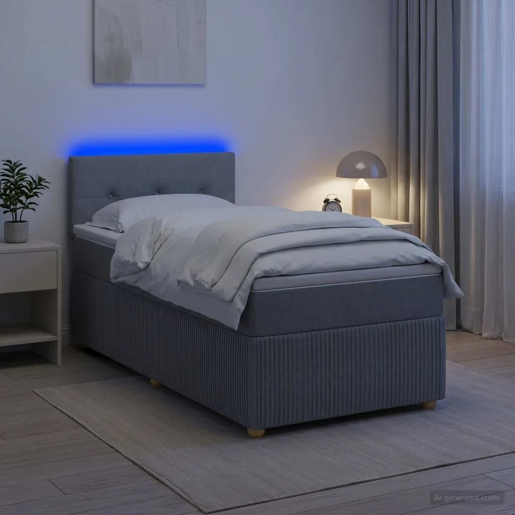 vidaXL Boxspringbett mit Matratze Hellgrau 100 x 200 cm Stoff 3452862 – Bild 1