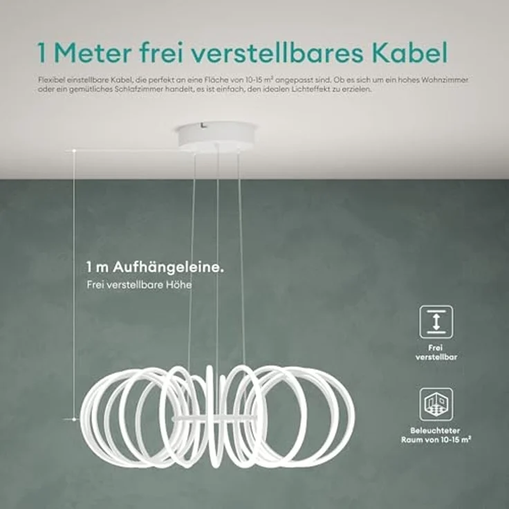Mai & Mai Pendelleuchte Pendellampe LED-Hängelampe mit Fernbedienung & Wandschalter Nuvora05, LED-Pendelleuchte – Bild 4
