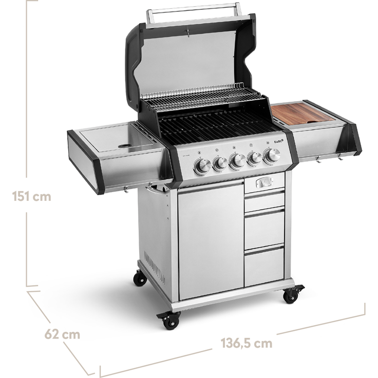 EARL 3-Brenner Gasgrill mit Grill Beistellwagen und Gusseisen Grillrosten Set 3-tlg. - Multi-Color - #946476 – Bild 3