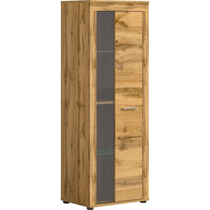 xonox. home Wohnen Jam X8BM9T10 Vitrine Glasvitrine Dekoschrank Glas-Kommode in Wotan Eiche Melamin, ca. B/H/T: 60 x 159 x 35 cm – Bild 1