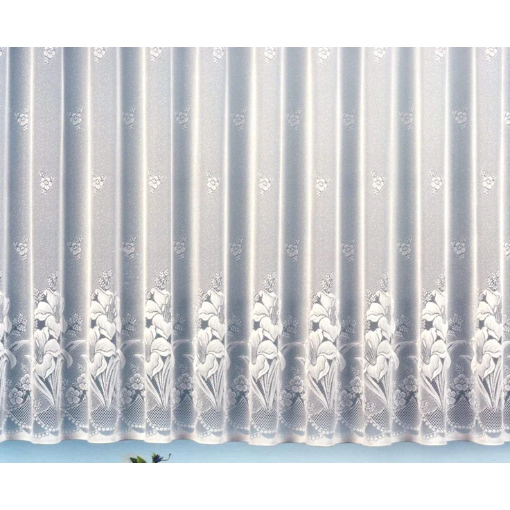 heimtexland Gardine Vorhang Jacquard Store mit Bleiband für schönen Fall weiß schönes Blumenmuster Allover mit Kräuselband/Universalschienenband HxB 245x300 cm für Fensterbreite 100-135 cm Typ43