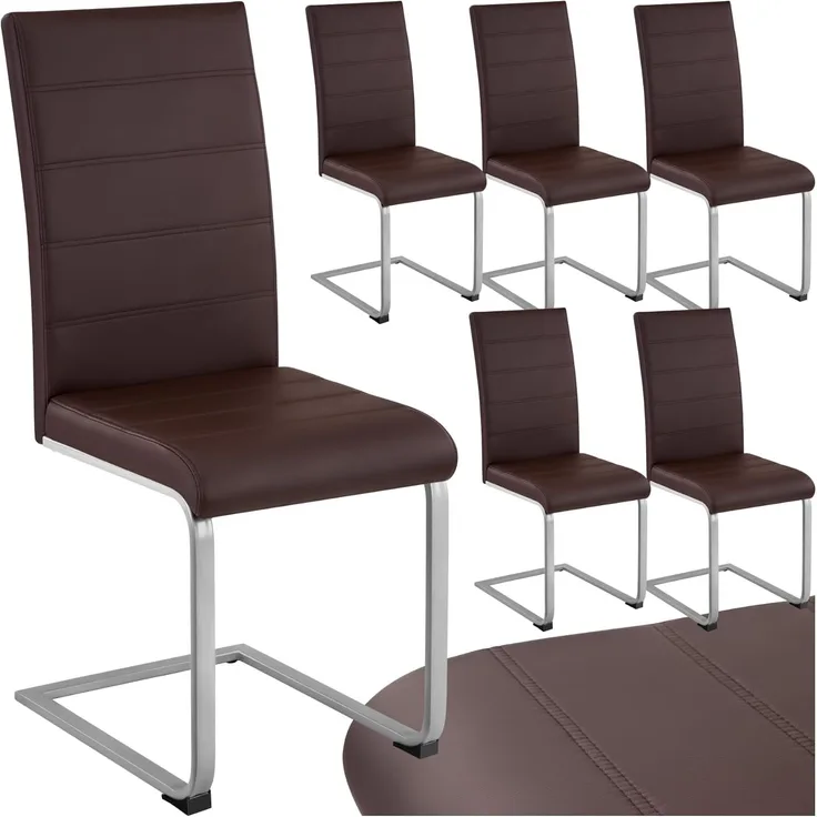 6 Schwingstühle, Kunstleder - braun