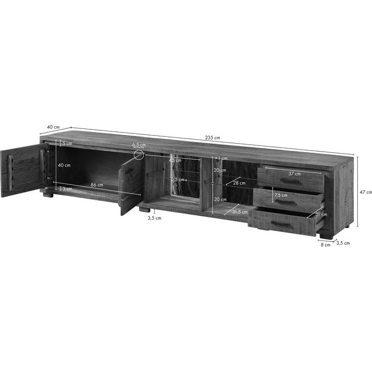 TV-Board Akazie 235x40x47 dunkelbraun lackiert BARK #216 – Bild 8