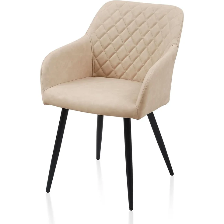 TUKAILAI Esszimmerstühle 1er Kunstleder, Küchenstuhl Polsterstuhl Wohnzimmerstuhl Sessel mit Armlehnen Rückenlehne Metallbeinen, Modern Stühle für Küche Esszimmer Wohnzimmer Schlafzimmer, Creme