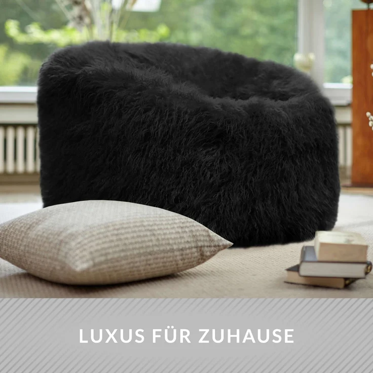 Green Bean® Sitzsack Fellotpik mit Füllmaterial (EPS Perlen) - Indoor Maße ca 100 x 55 cm - Bean Bag - Schwarz – Bild 6