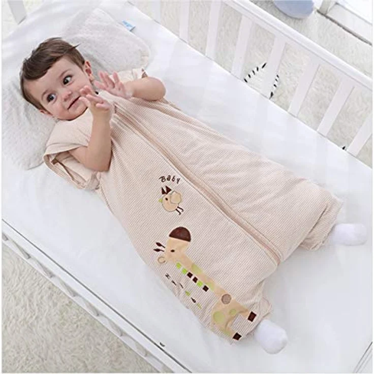 Chilsuessy Baby Winter Schlafsack mit Füßen und abnehmbar Langarm Pyjamas aus Bio Baumwolle kleine Kinder Schlafsack für Baby 1 bis 6 Jahre, Giraffe/2.5 Tog, S/Koerpergroesse 80-90cm – Bild 9