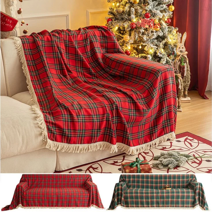 Sunicol Sofabezug Plaid Sofa Überwurfdecke mit Quasten, Schutzhülle für Weihnachten Deko, Vielseitige Couch Überwurf für Sofa, Kuscheldecke, große Tagesdecke – Bild 1