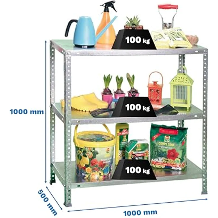 Simon Rack Metallregale, 1000 x 1000 x 500 mm, 3 Metallböden, 100 kg Biegepunkt, Lagerregale, verzinkt, Komfort – Bild 4