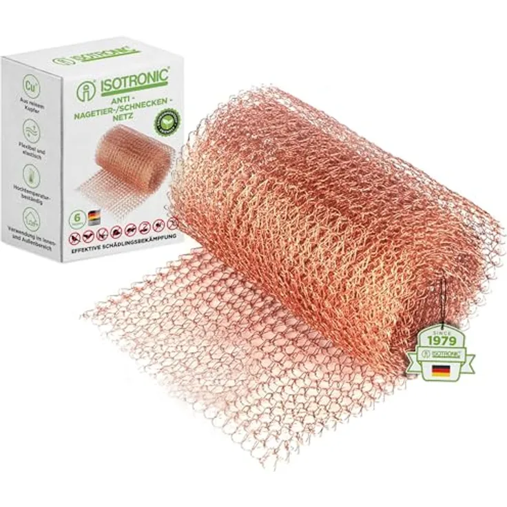 ISOTRONIC Kupfernetz 6m, Kupfergitter als Schneckenschutz & Nagetierabwehr – flexibles Kupfergewebe für Beete und Abdichten von Löchern, wartungsfrei und umweltfreundlich